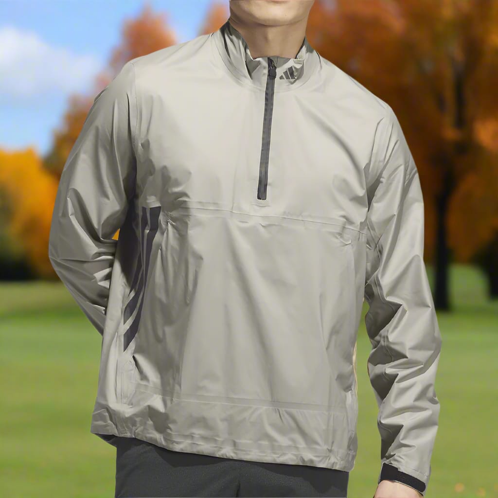 adidas Ultimate365 Tour Climaproof+ Half-Zip Waterproof Rain Suit - Silver Pebble/Black