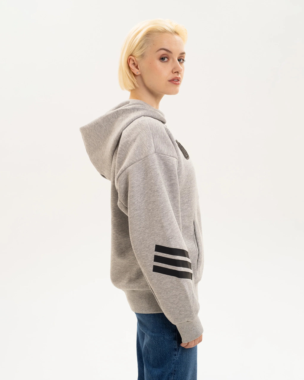 Newcastle United adidas Women's 3-Stripe Grey Full Zip Hoodie