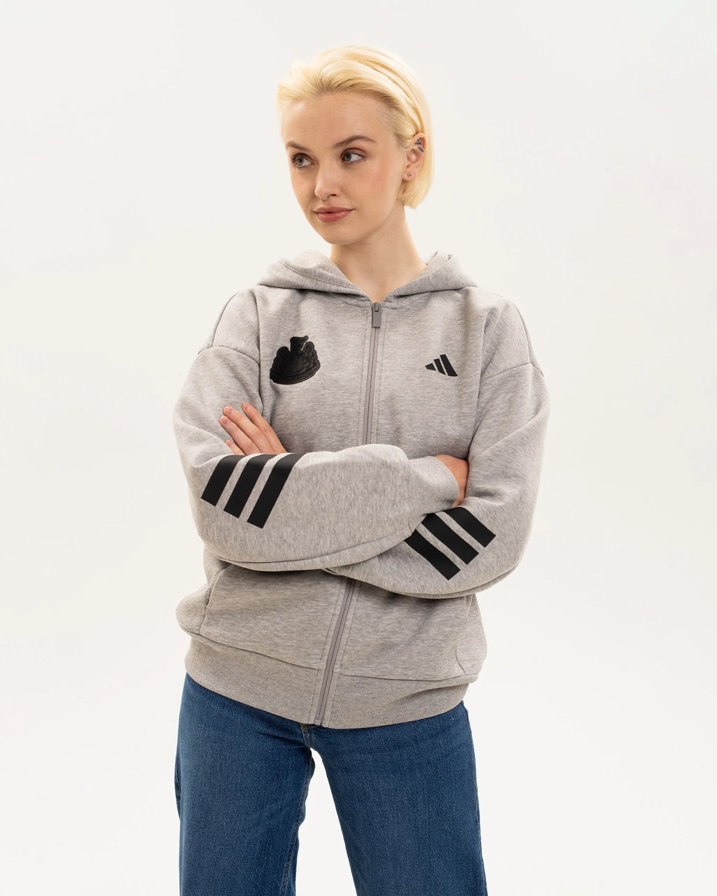 Newcastle United adidas Women's 3-Stripe Grey Full Zip Hoodie