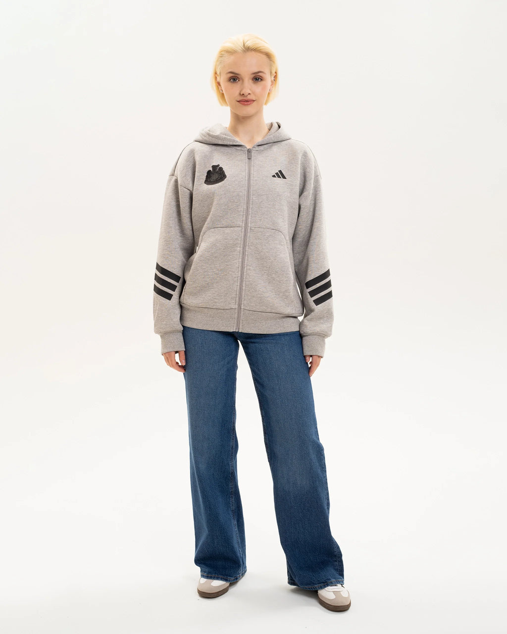 Newcastle United adidas Women's 3-Stripe Grey Full Zip Hoodie