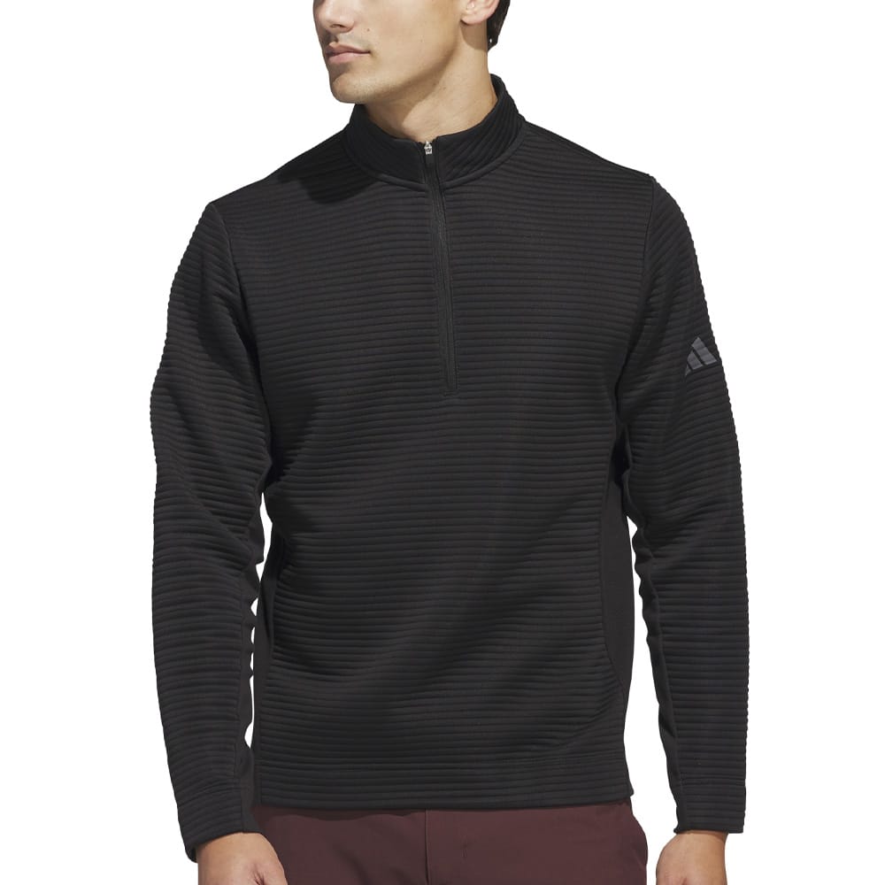 adidas Ultimate365 DWR Textured 1/4 Zip Arm Logo Sweatshirt - Black