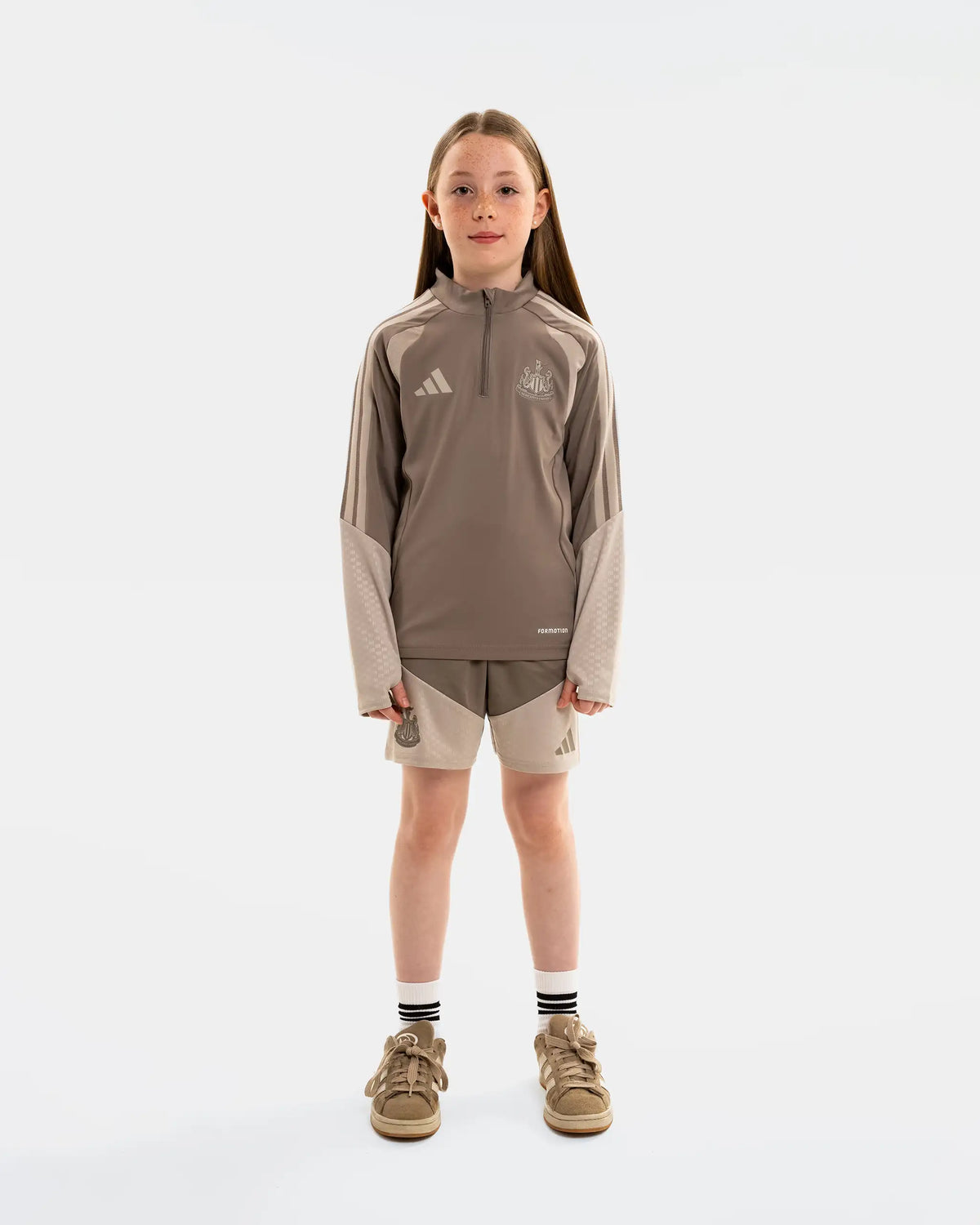 Newcastle United adidas Kids' 26/27 Coach's Range Beige 1/4 Zip Top