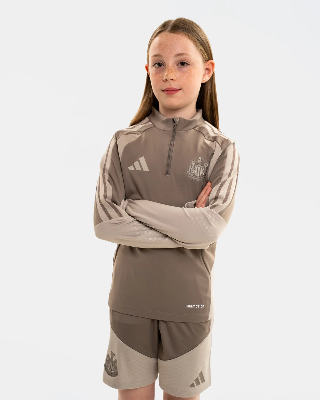 Newcastle United adidas Kids' 26/27 Coach's Range Beige 1/4 Zip Top