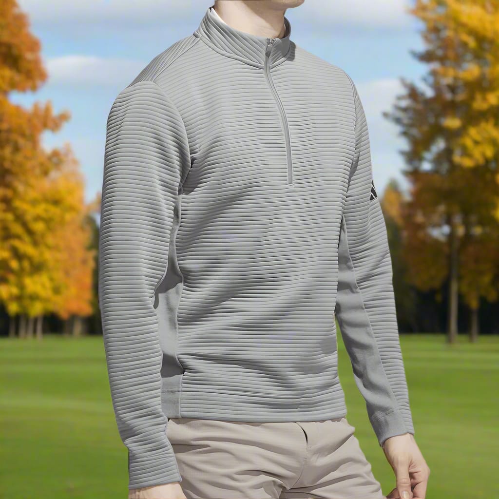 adidas Ultimate365 DWR Textured 1/4 Zip Chest Logo Sweatshirt - Grey Three