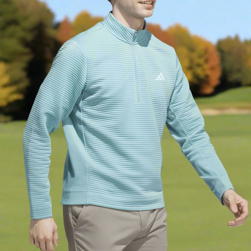 adidas Ultimate365 DWR Textured 1/4 Zip Chest Logo Sweatshirt - Mint Ton