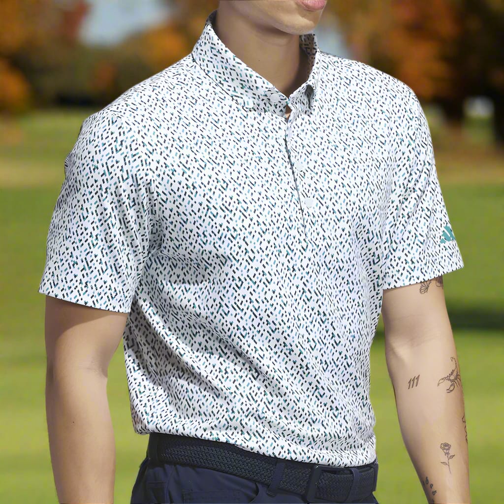 adidas Ultimate365 Micro Argyle Polo Shirt - White/Pure Teal