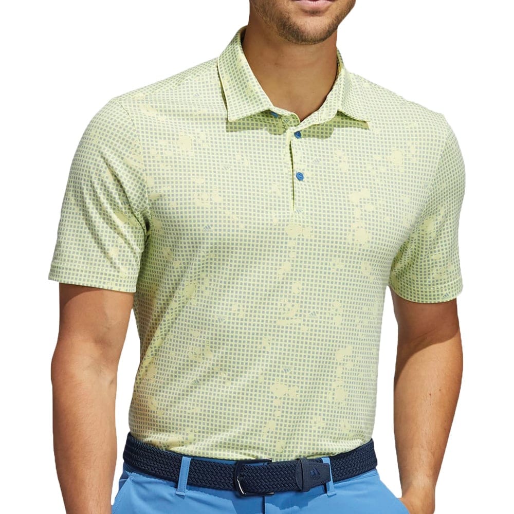 adidas Night Camo-Print Primegreen Polo Shirt - Pulse Yellow/Focus Blue